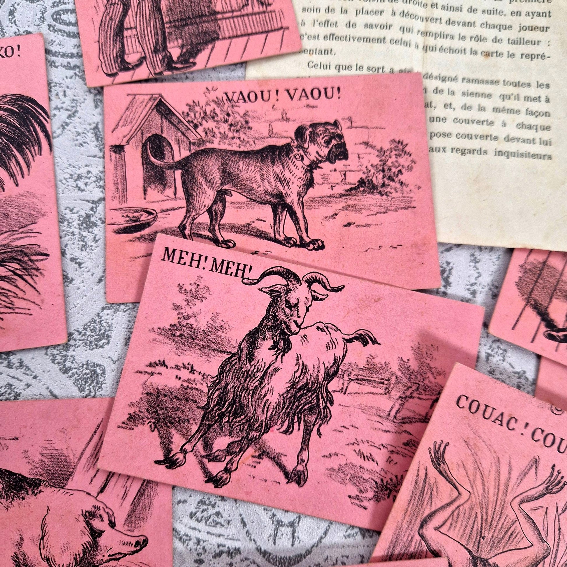 antique french card game animals