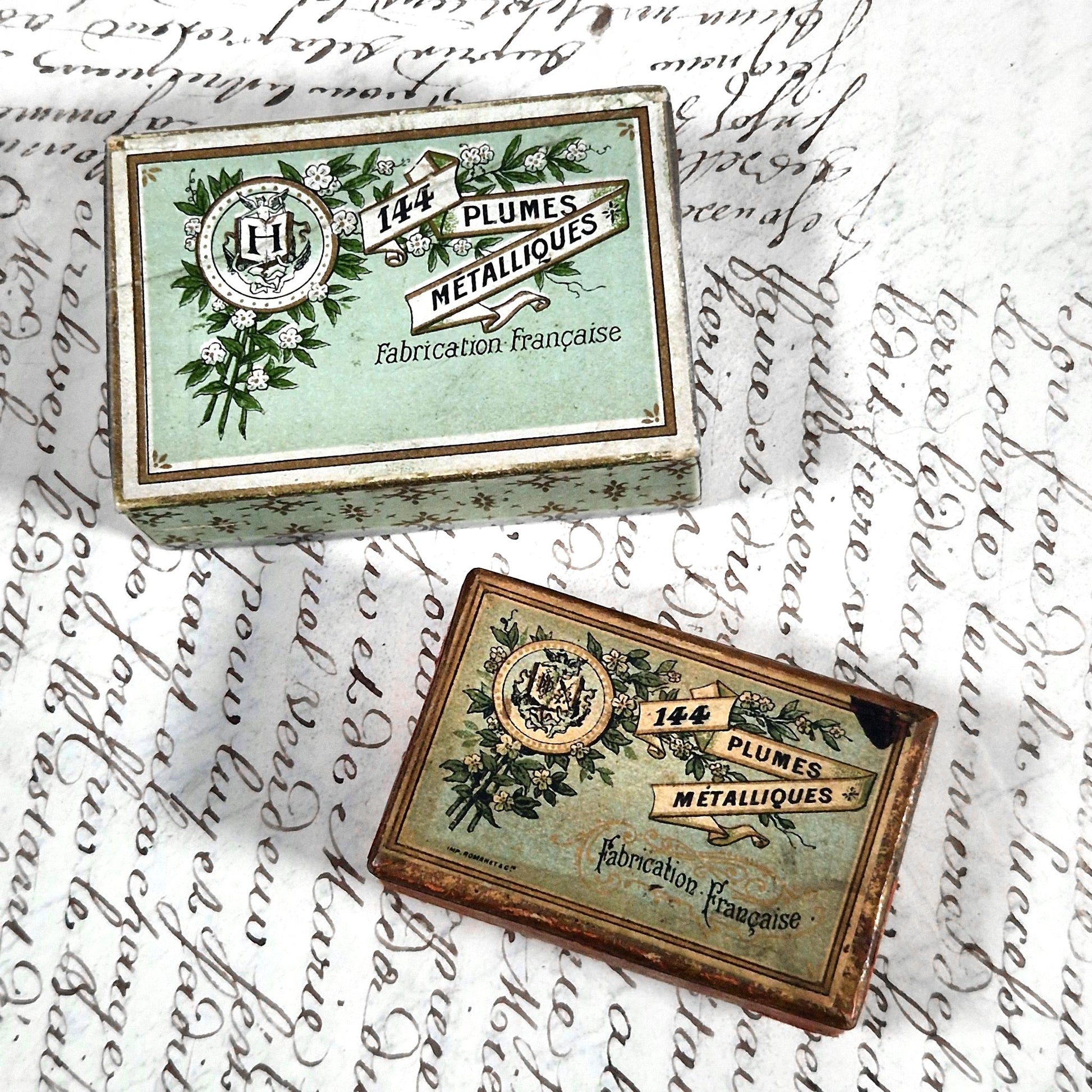 antique french metal pen nibs boxes