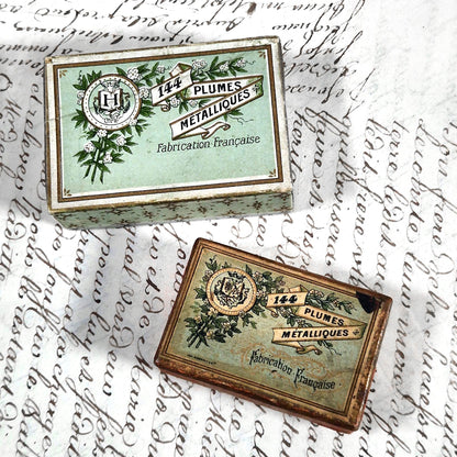 antique french metal pen nibs boxes