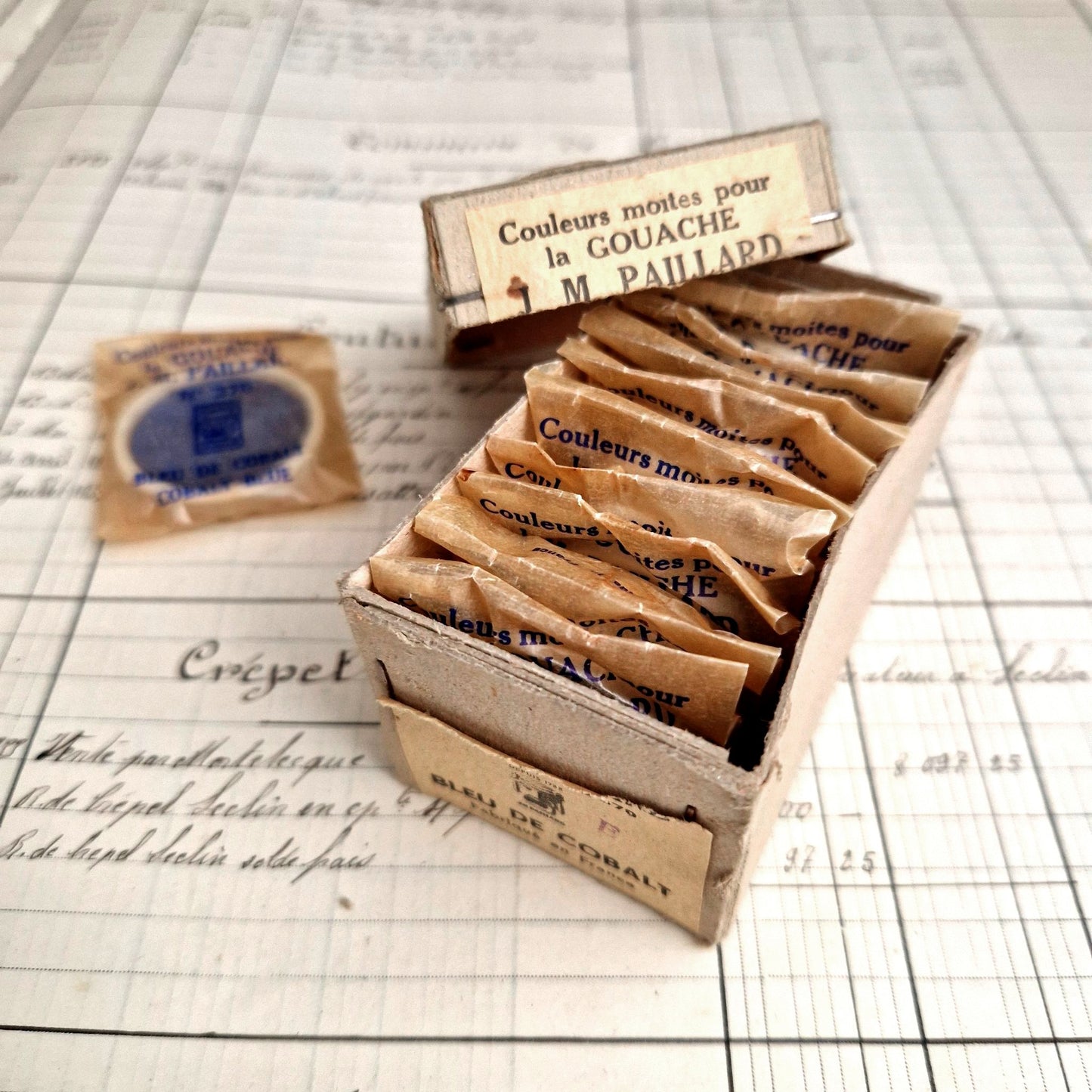 antique french paint box cobalt pigment