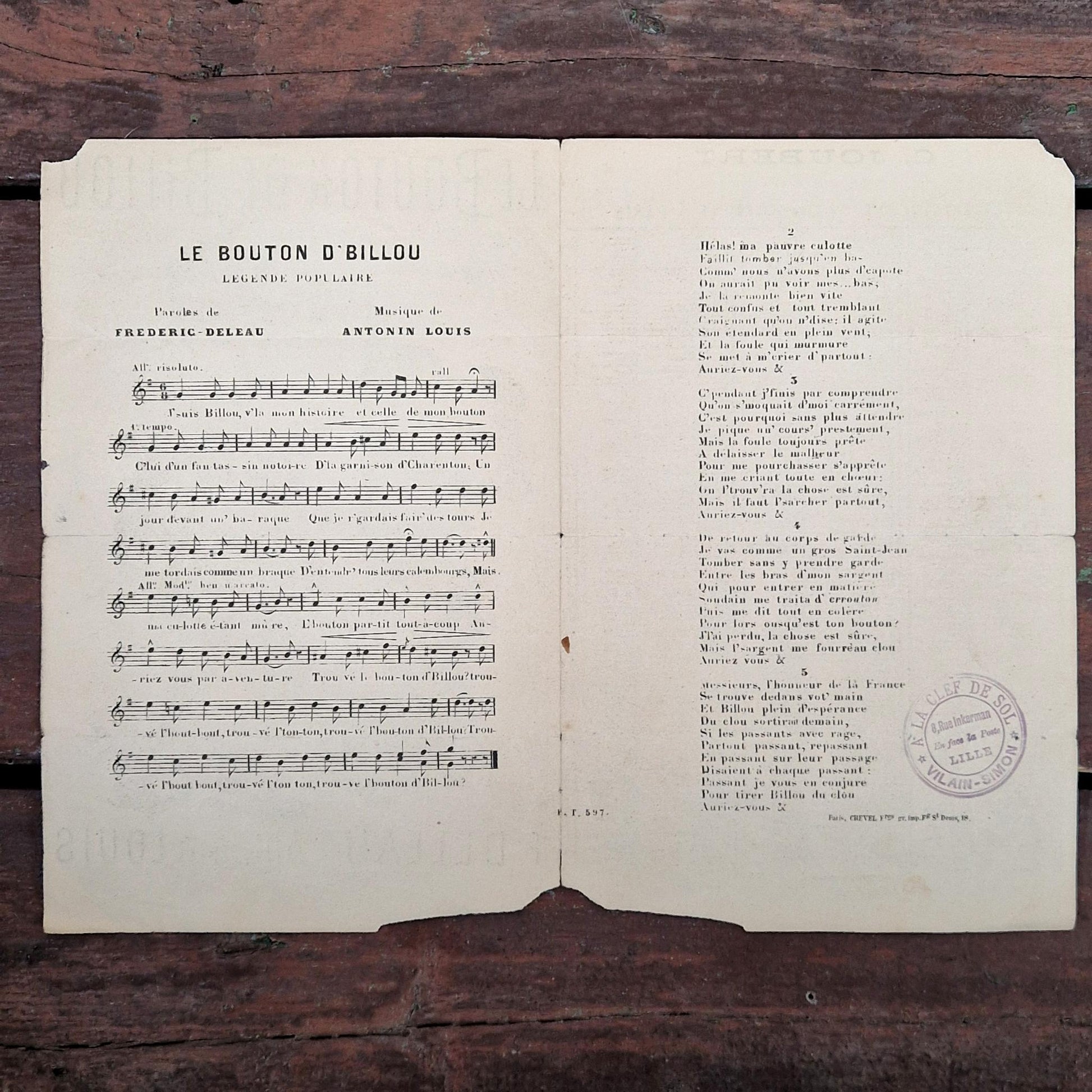 antique french sheet music billou