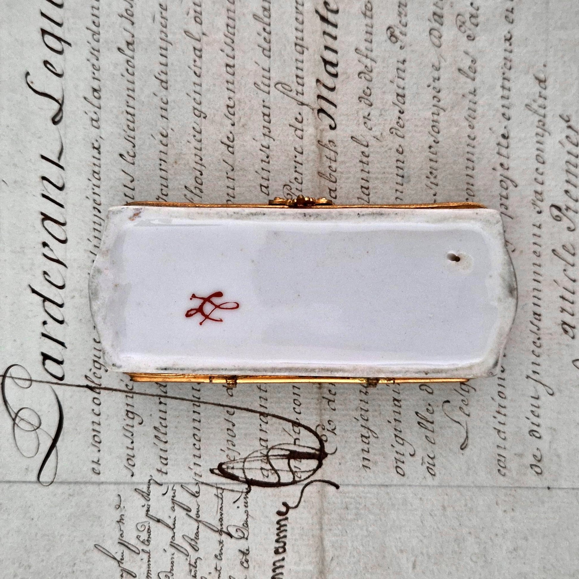 antique french stamp box porcelain