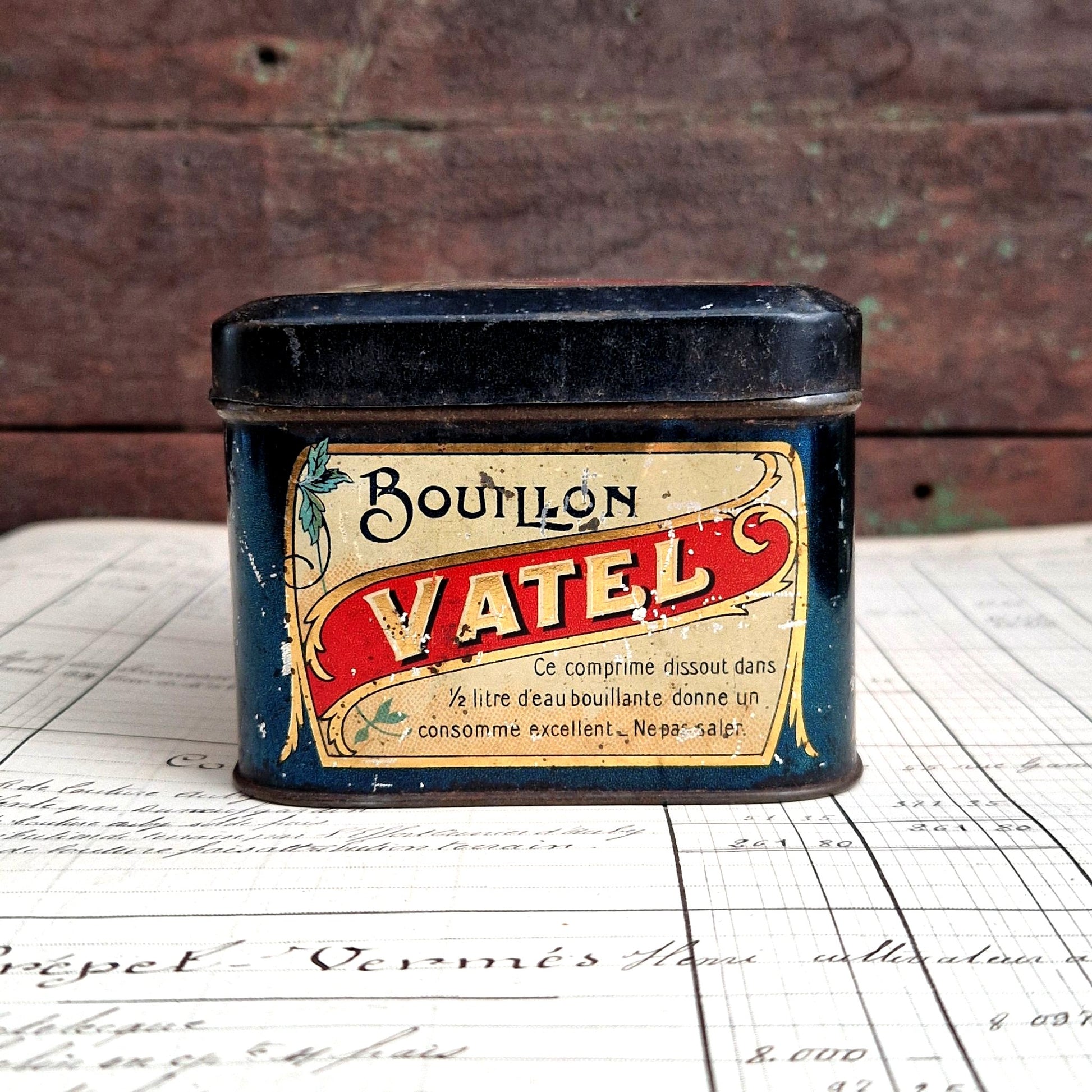 antique french tin bouillon vatel box