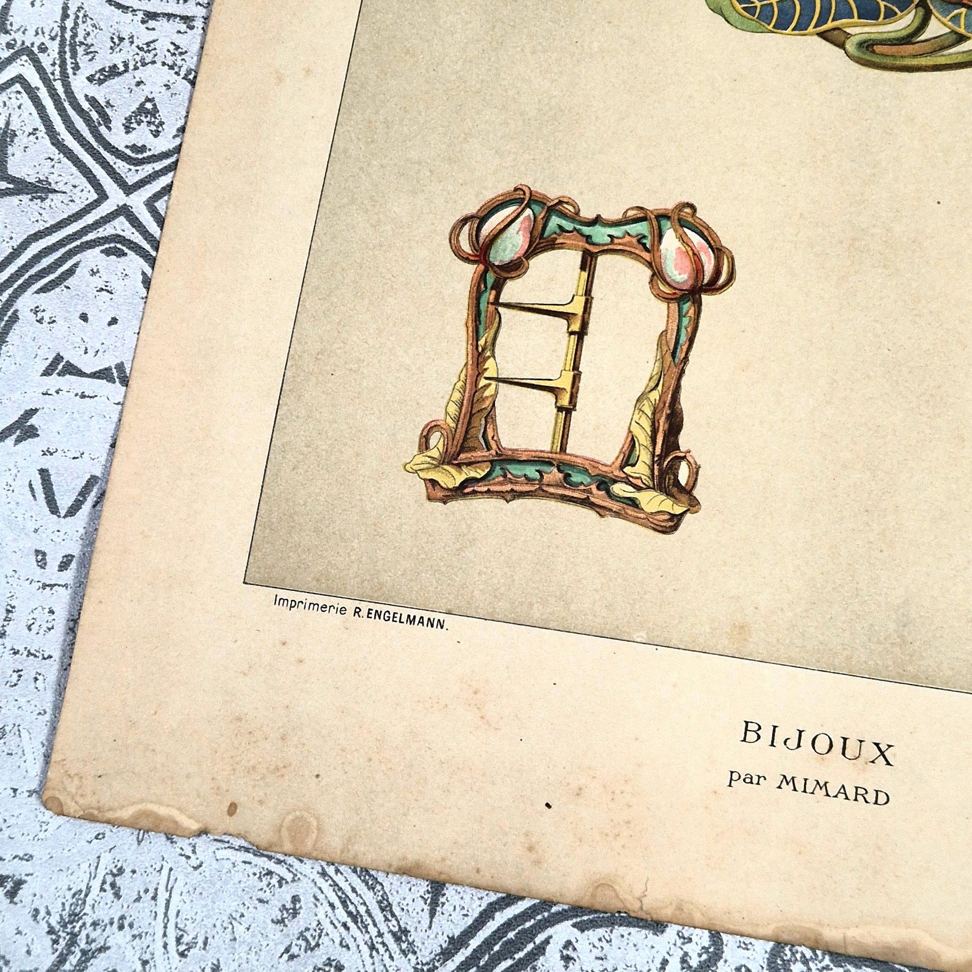 antique jewelry lithograph floral 1900