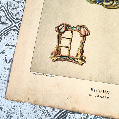 antique jewelry lithograph floral 1900