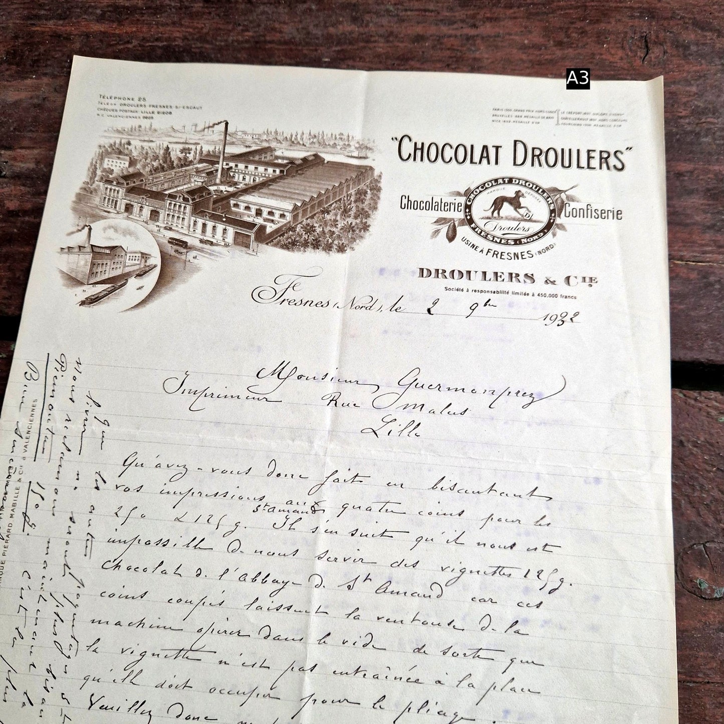 antique letterhead industrial france