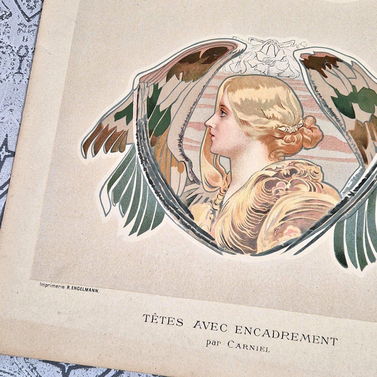 antique lithograph art nouveau woman 1900