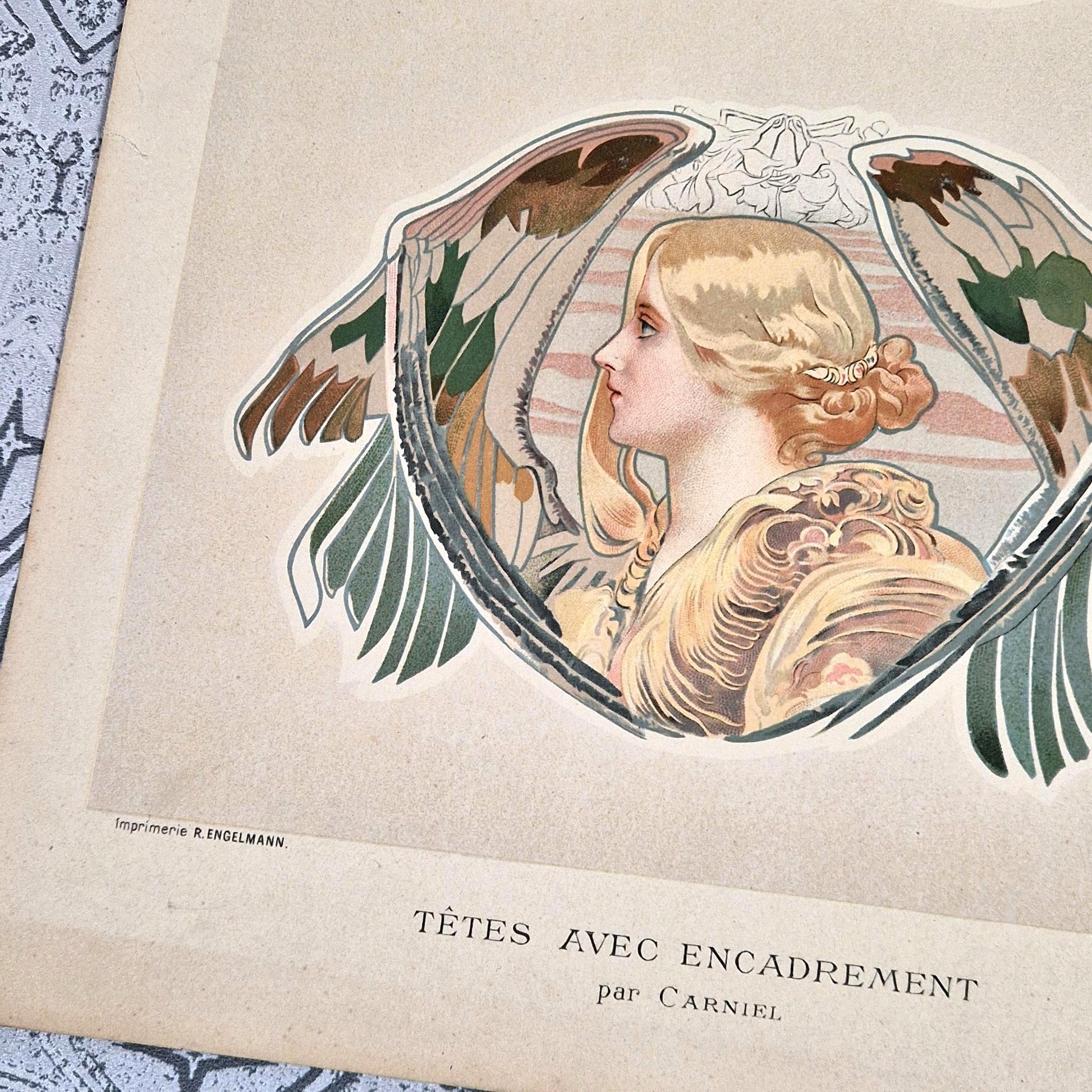 antique lithograph art nouveau woman 1900