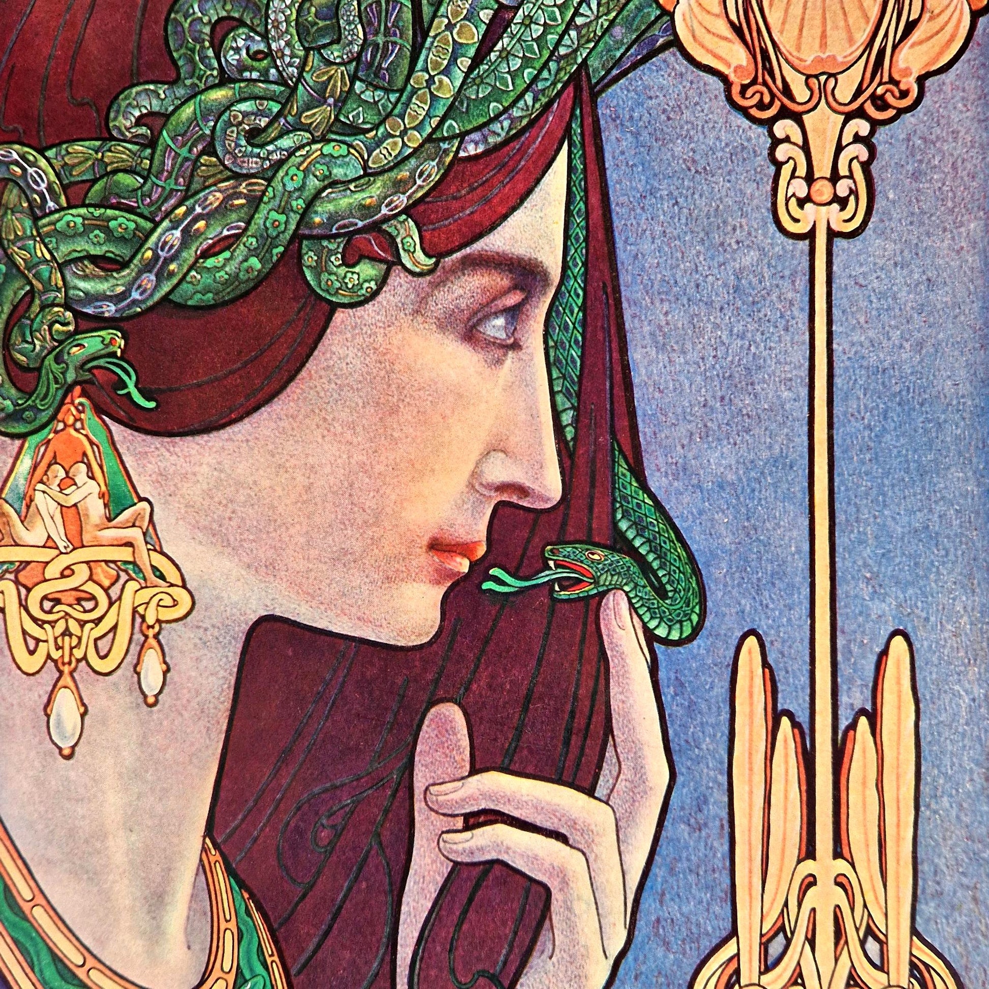 antique lithograph cleopatra art nouveau
