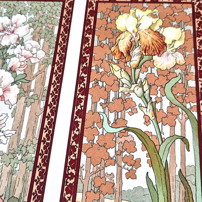 antique lithograph iris and azaleas calavas