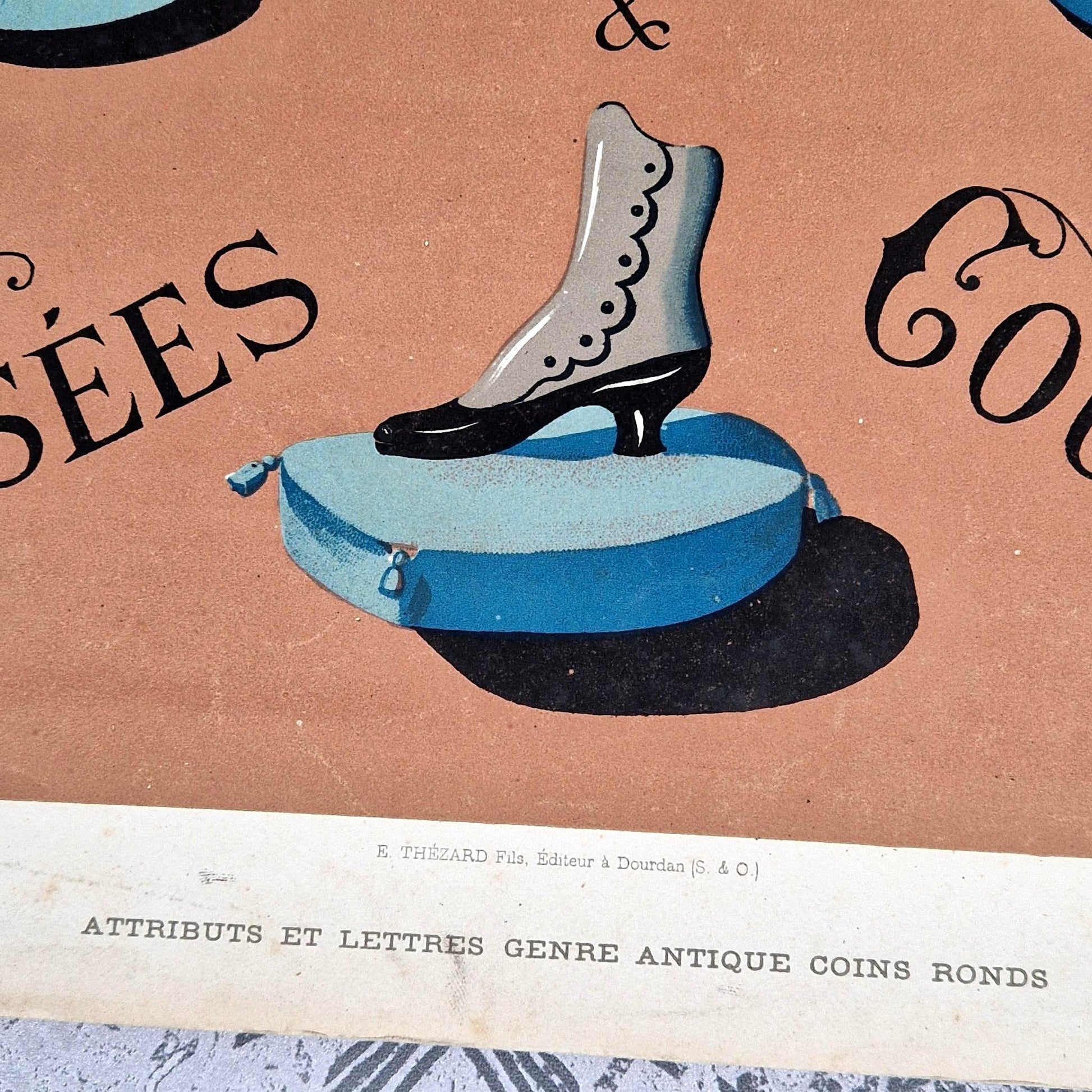 antique lithograph shoes stitched nailed