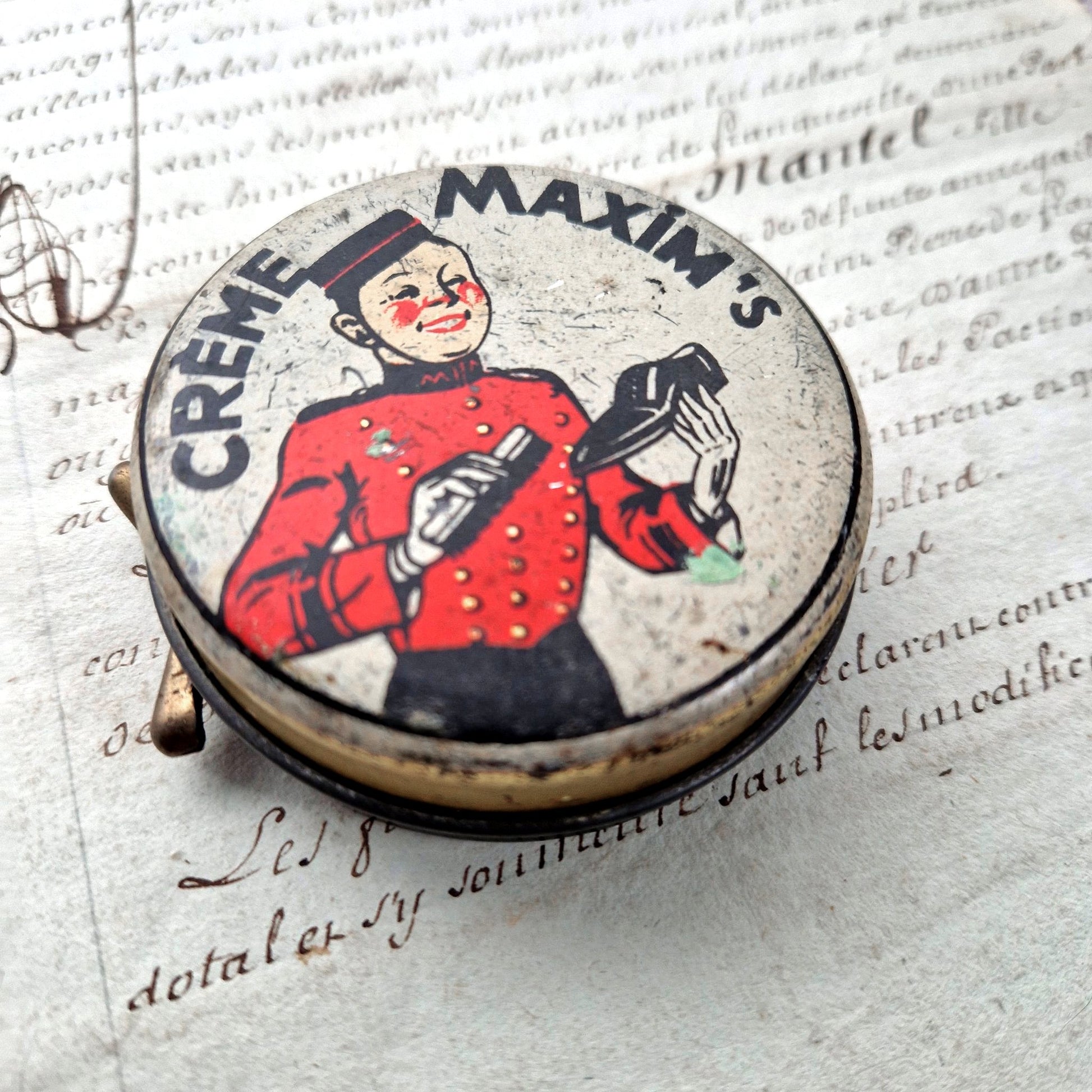 antique maxims shoe polish tin