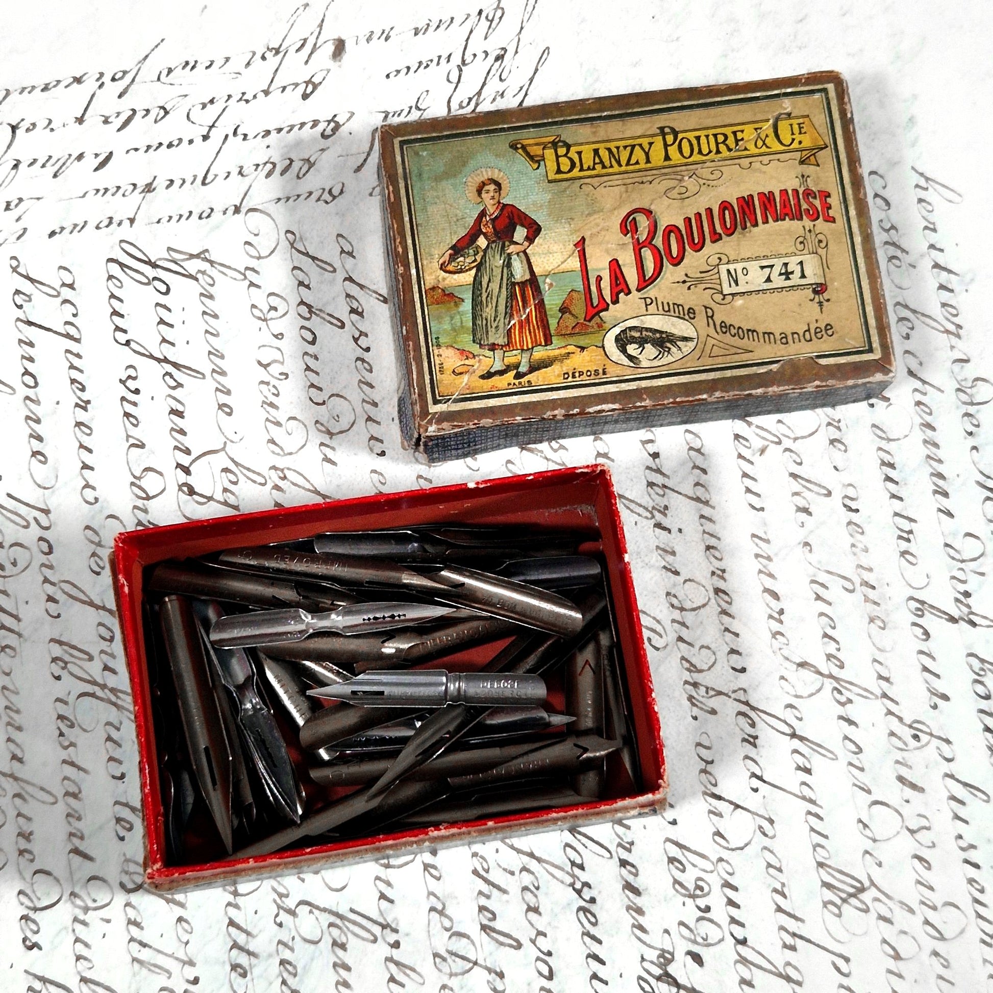 antique pen nibs box blanzy poure