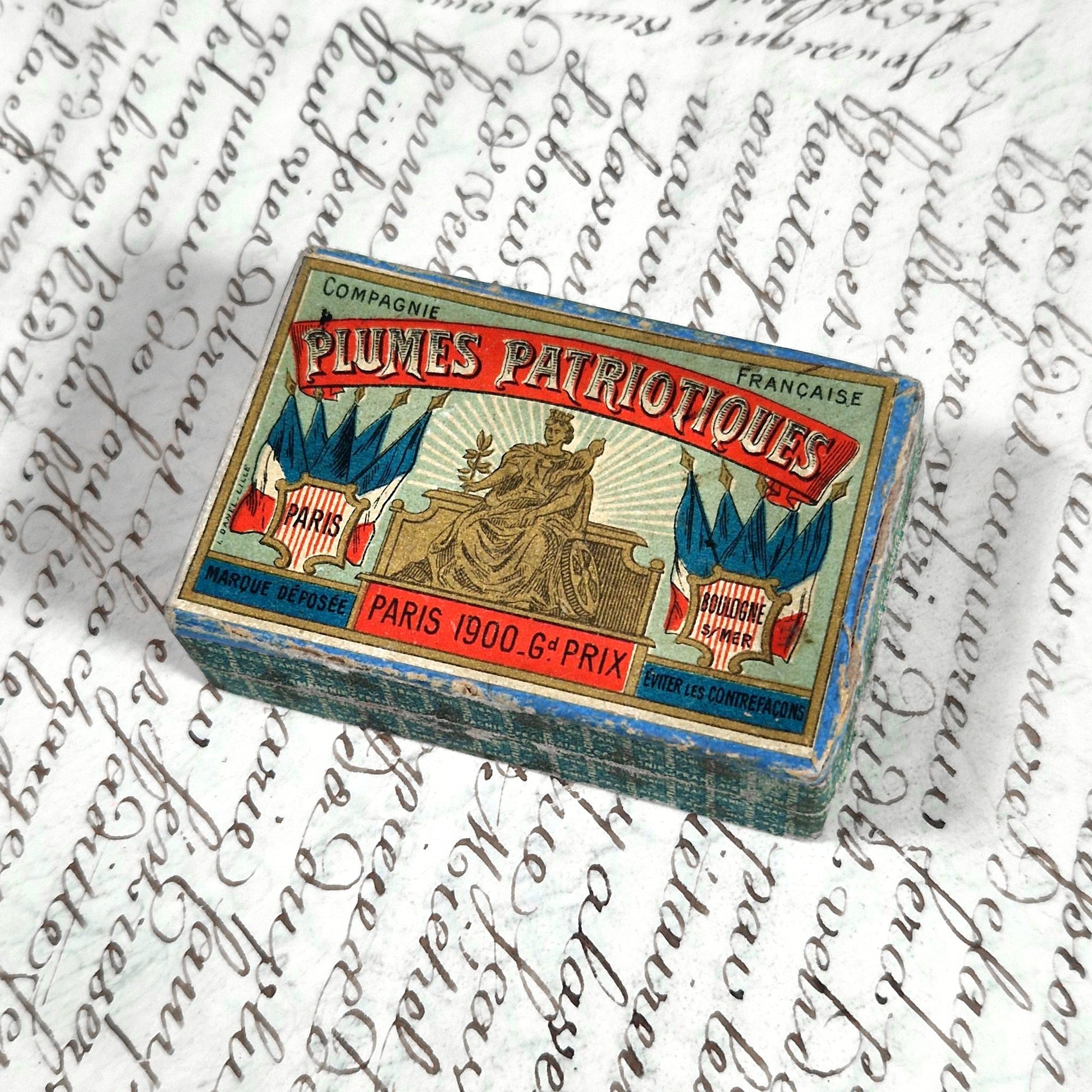 antique pen nibs box french patriotic