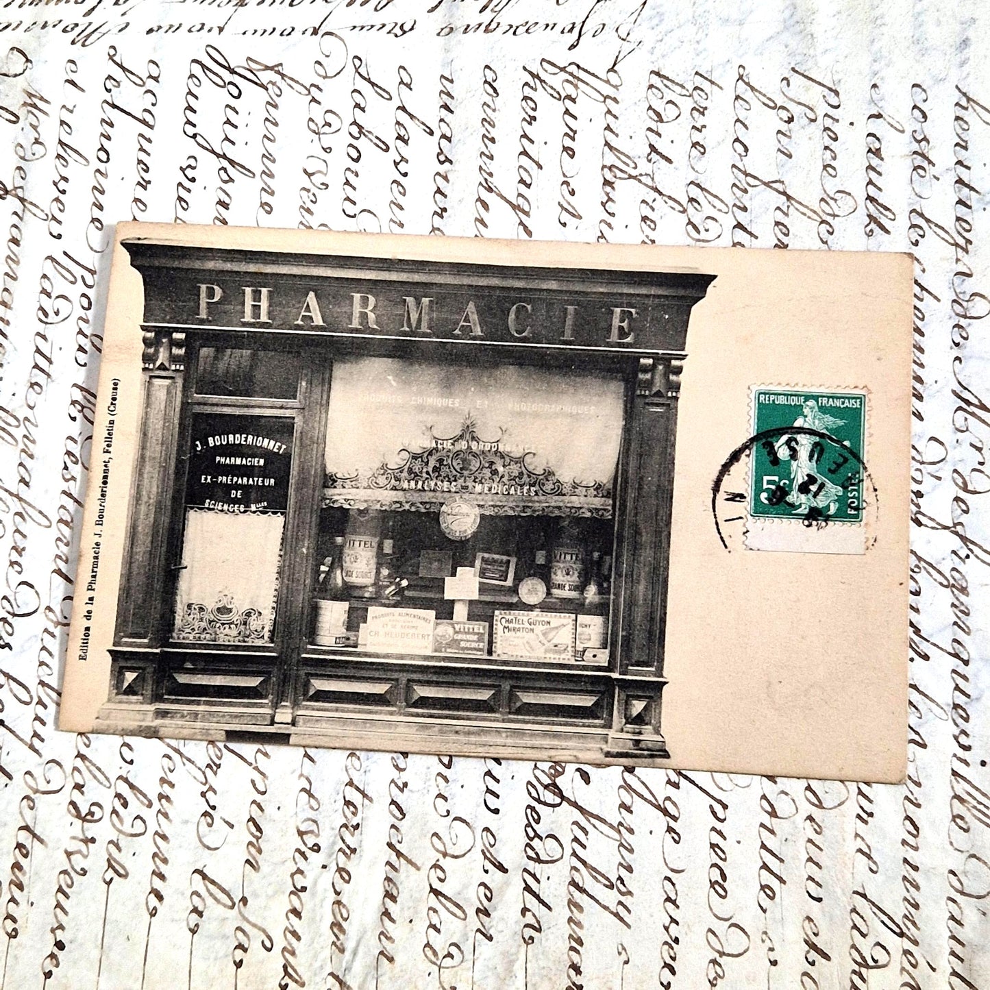 antique postcard french pharmacy shopfront