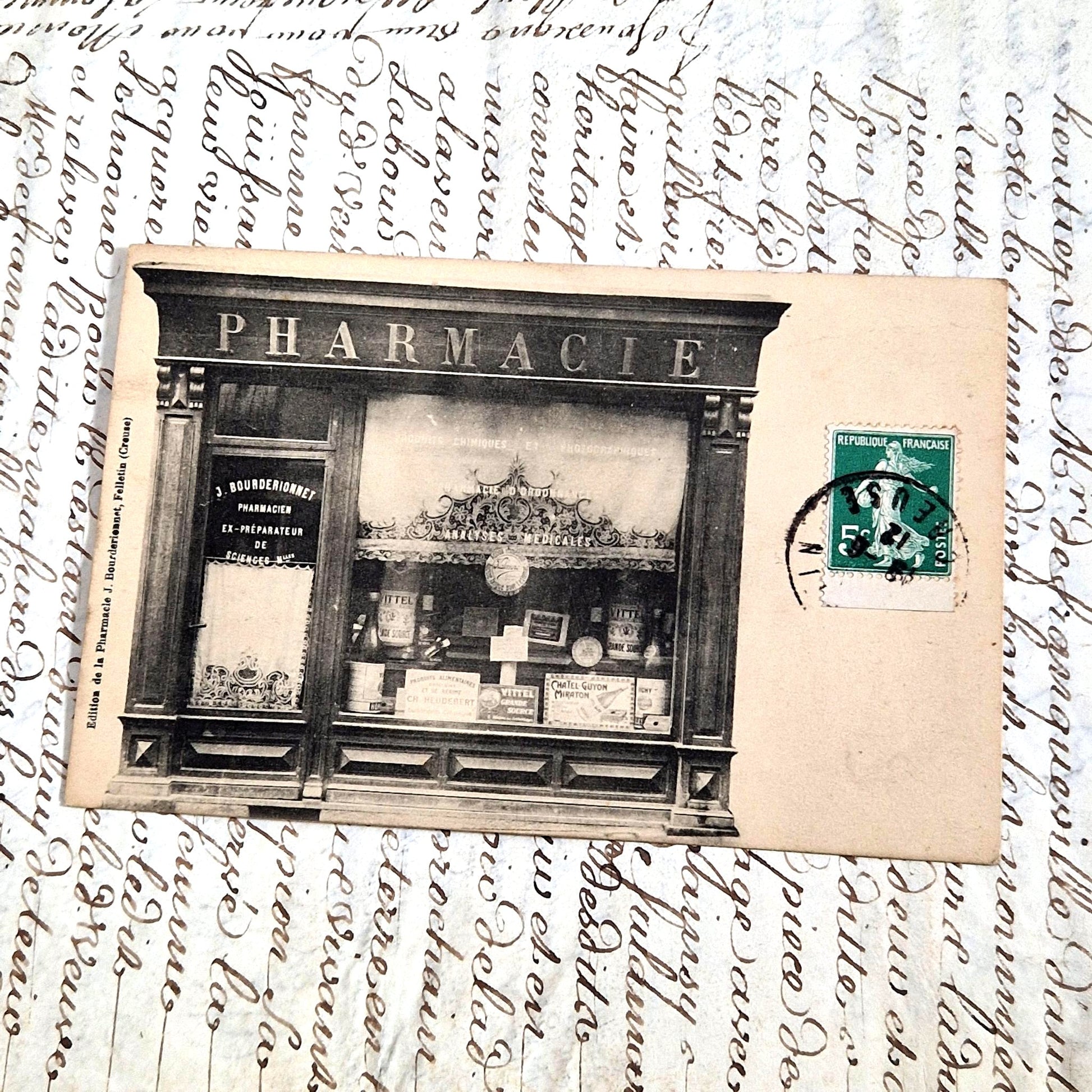 antique postcard french pharmacy shopfront