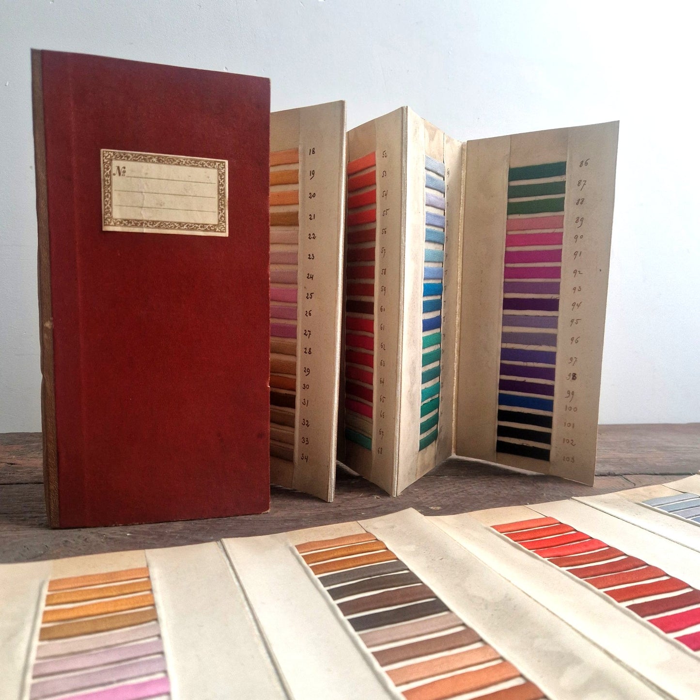 antique silk satin textile samplebook colors