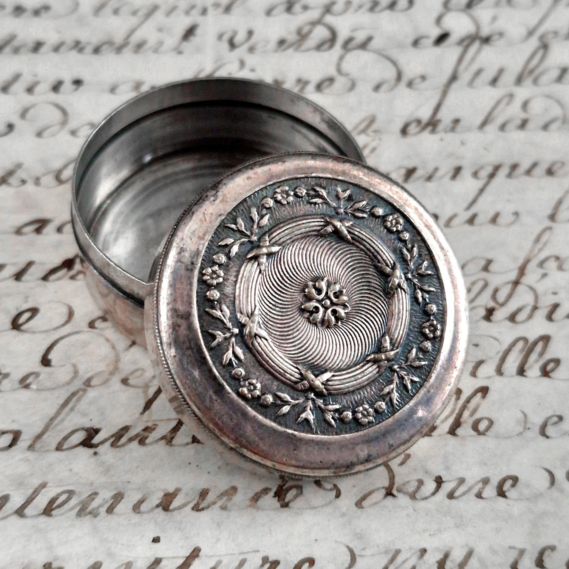 antique silverplate round box