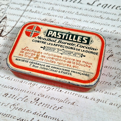antique tin box cocaine pastilles sogedrof