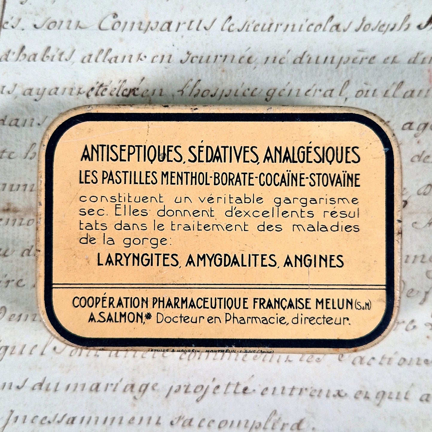 antique tin box cocaine stovaine pastilles