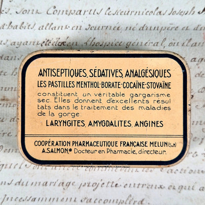 antique tin box cocaine stovaine pastilles