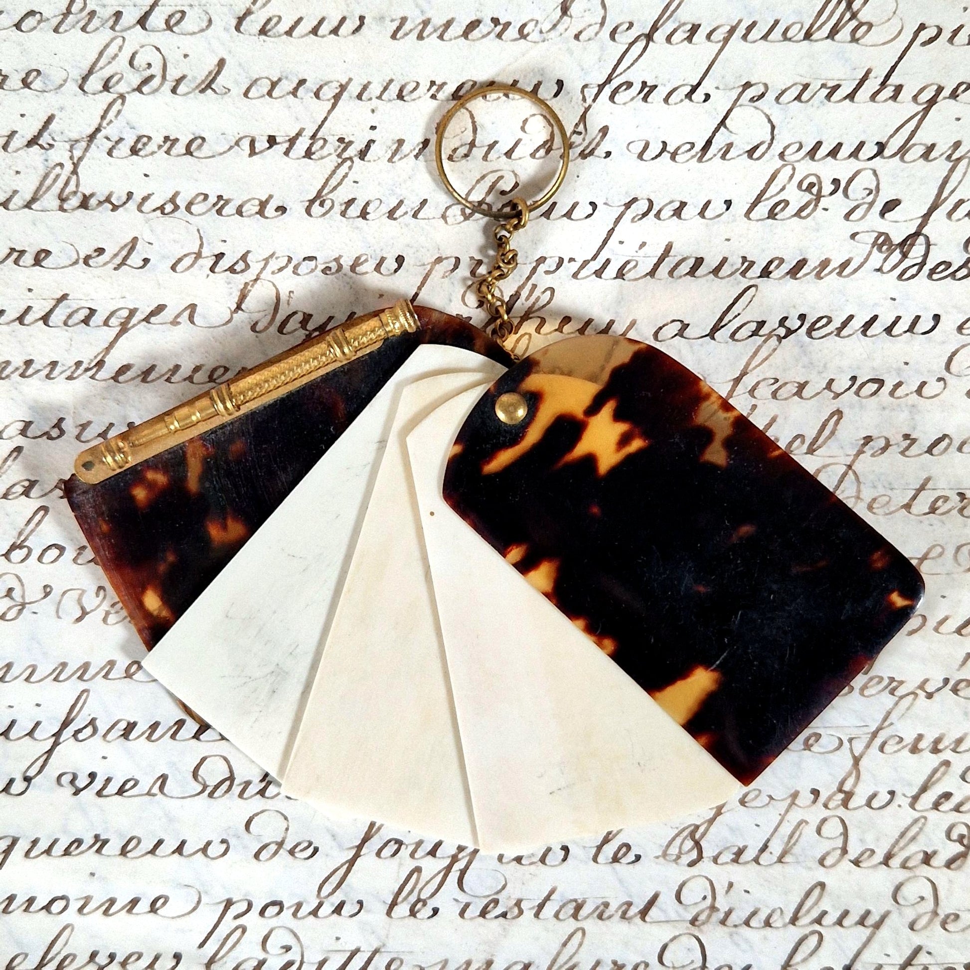 antique tortoiseshell bone dance card