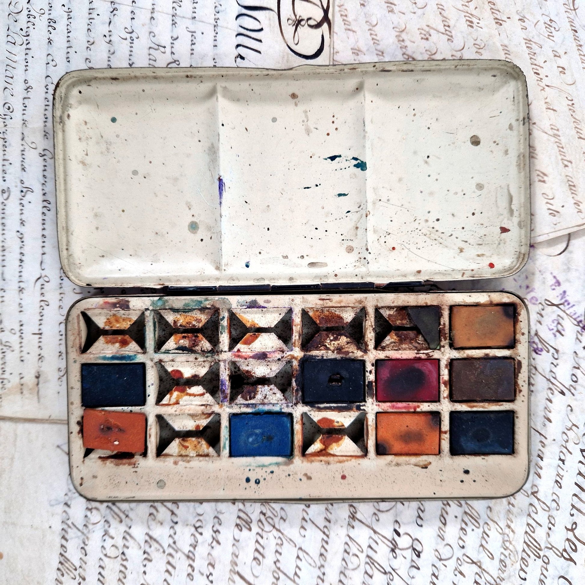 antique watercolor tin box france