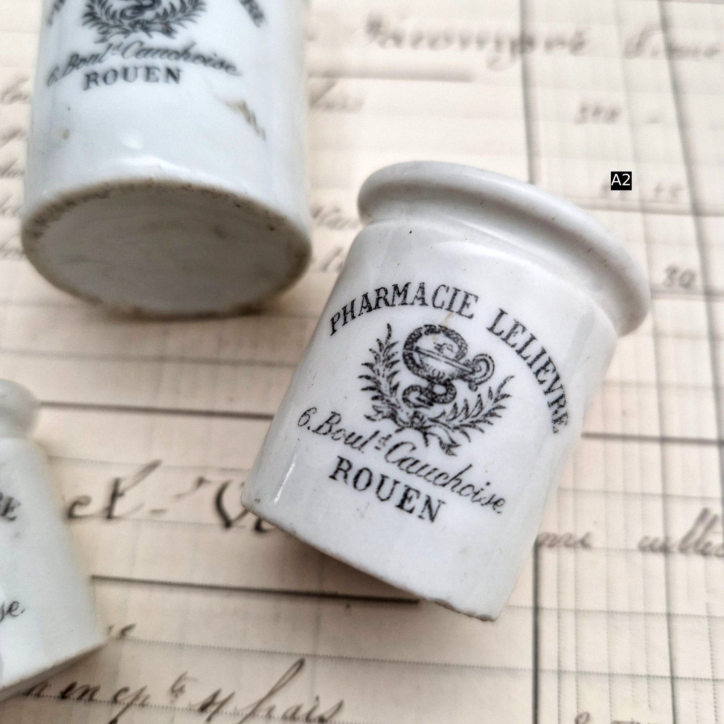 antique white druggist pot rouen
