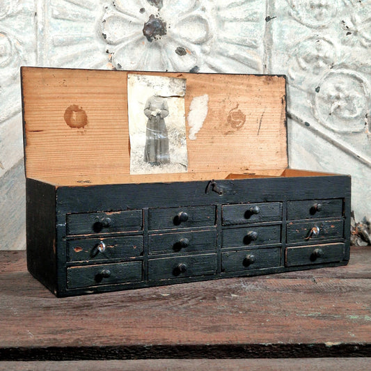 antique workshop box black paint