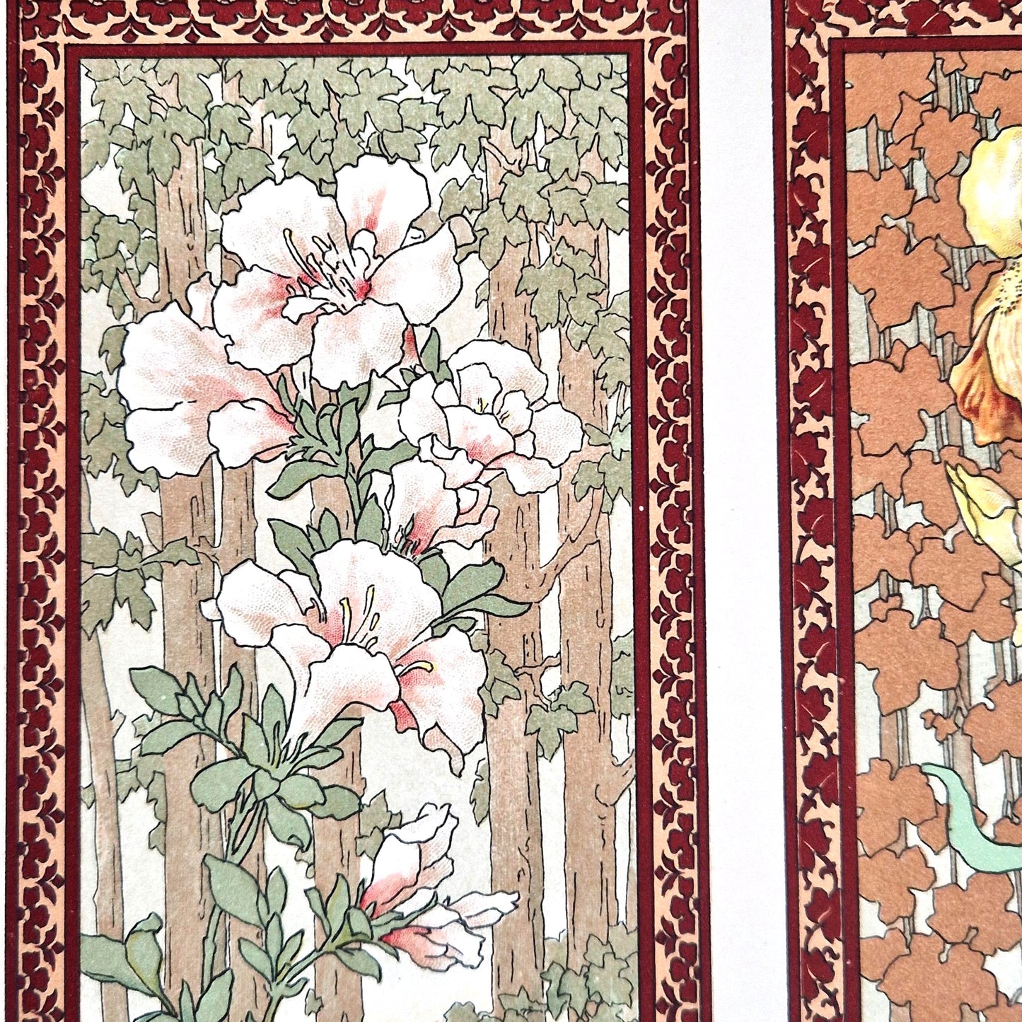 art nouveau floral panels 1900 lithograph