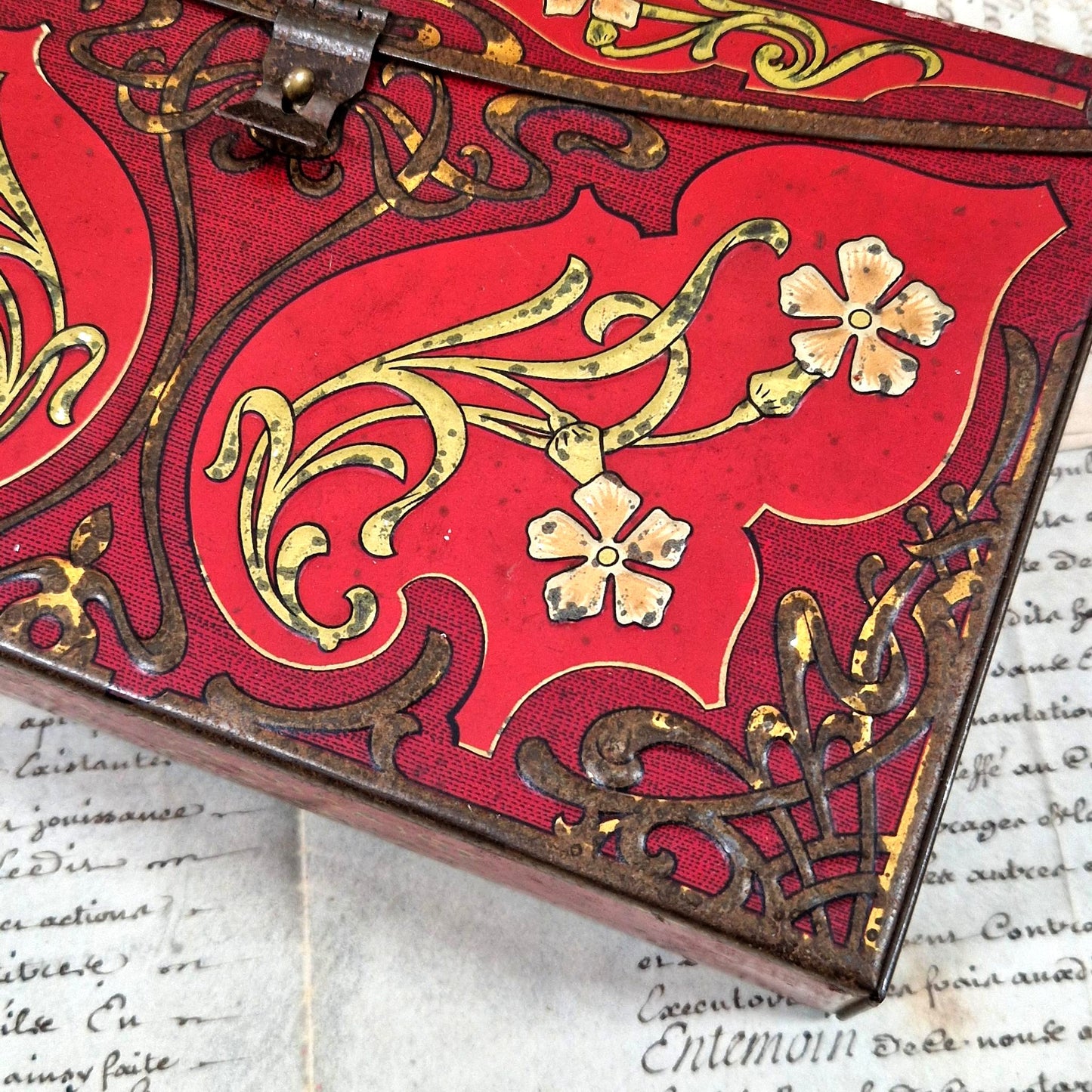 art nouveau metal box french biscuits