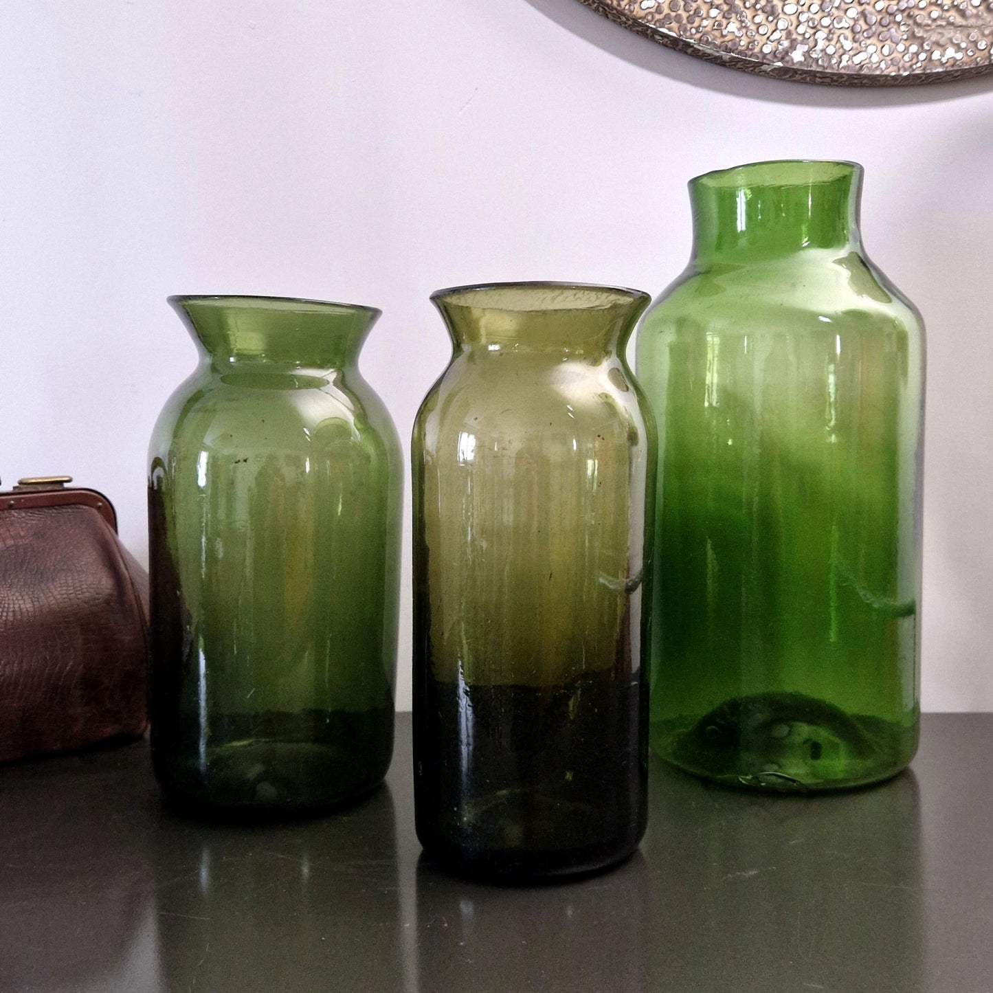 bocal ancien verre vert soufflé