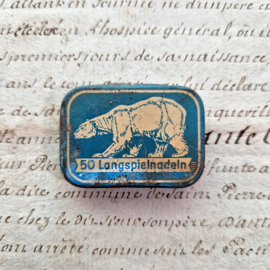 boite aiguilles ours blanc langspielnadeln bleu