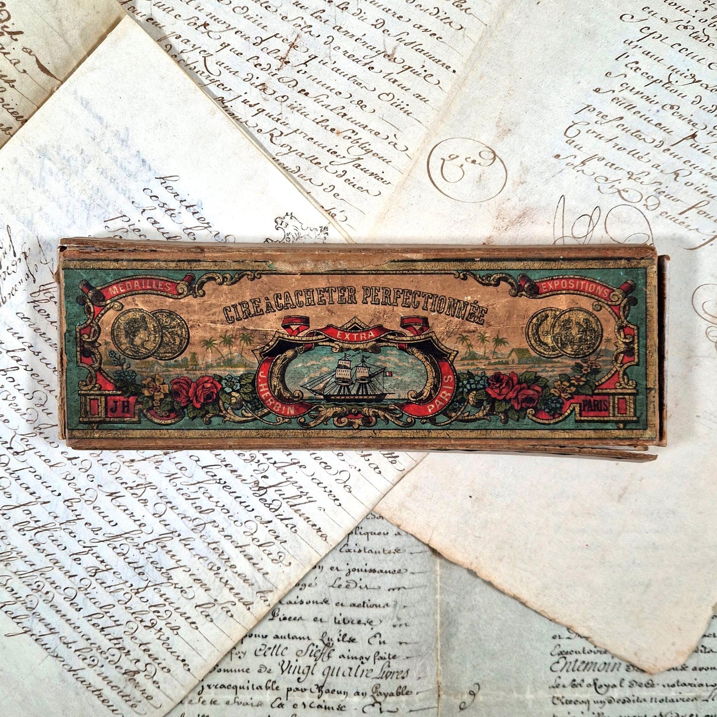 boite ancienne cire a cacheter j herbin