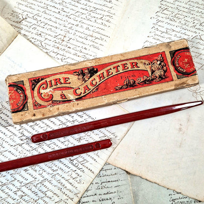 boite ancienne cire a cacheter rouge