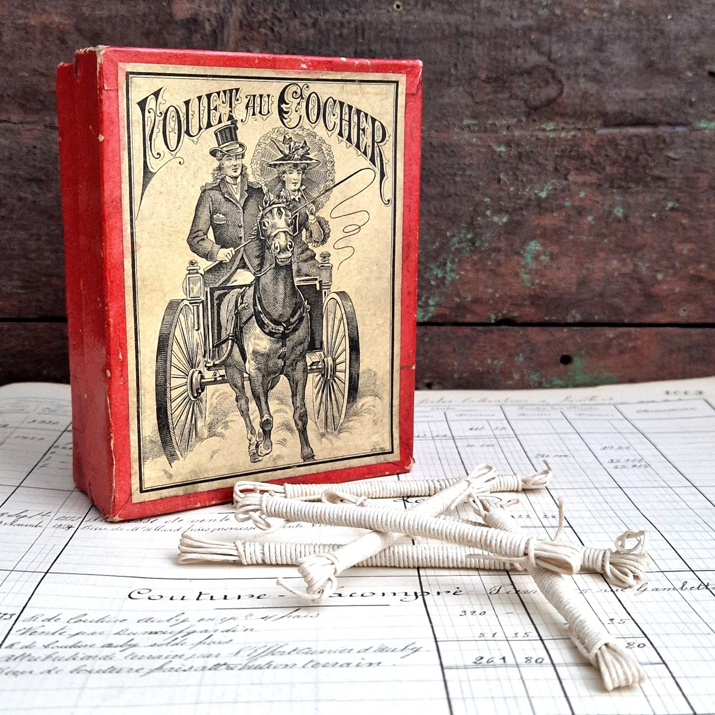 boite ancienne mèches de fouet cocher