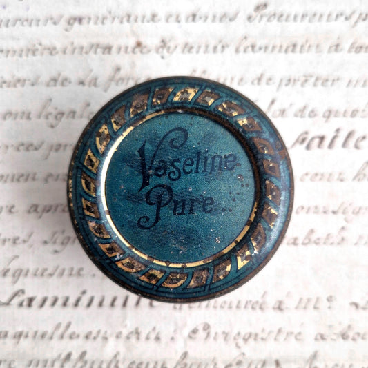 boite ancienne vaseline bleue métal debut XXe