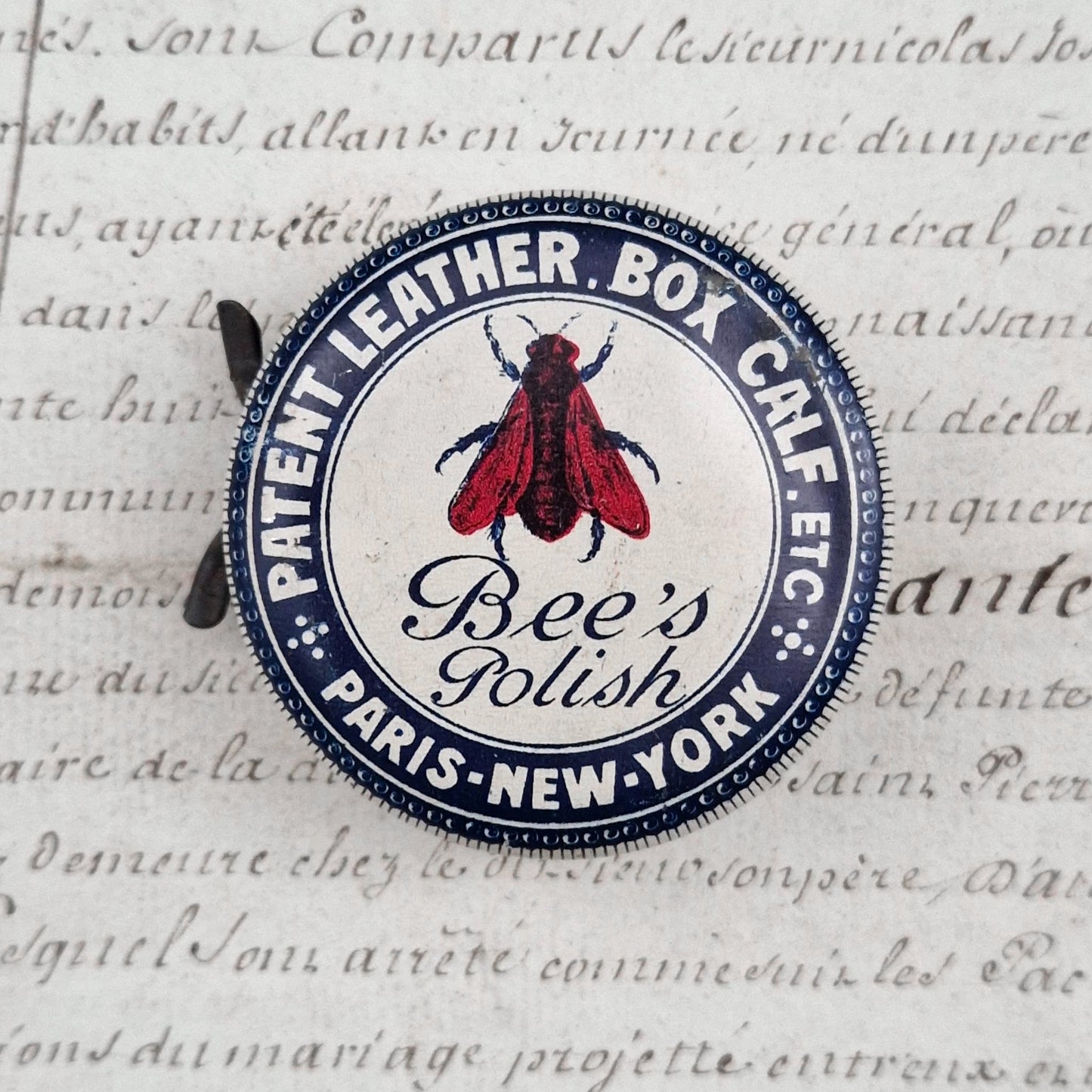 Boîte de cirage « Bee’s Polish », Bleu et blanc