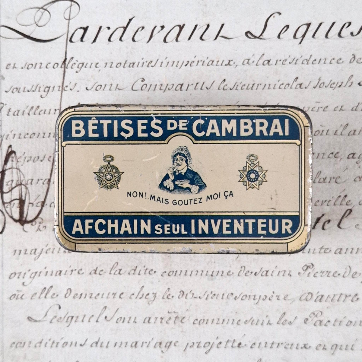 Boîte publicitaire “Bêtises de Cambrai – Afchain”