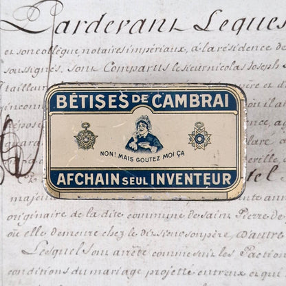 Boîte publicitaire “Bêtises de Cambrai – Afchain”