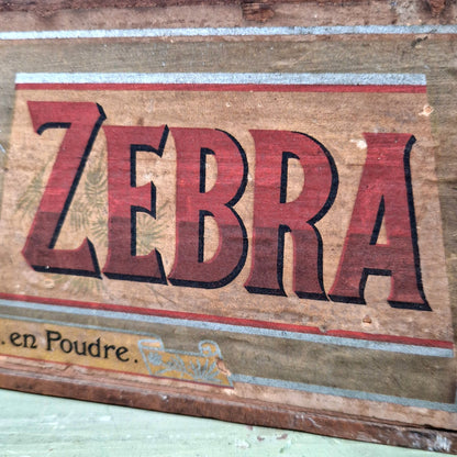 boite bois zebra publicitaire retro ecriture
