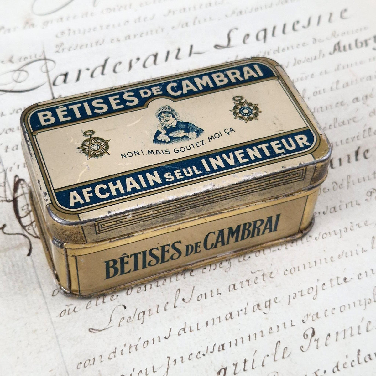 Boîte publicitaire “Bêtises de Cambrai – Afchain”