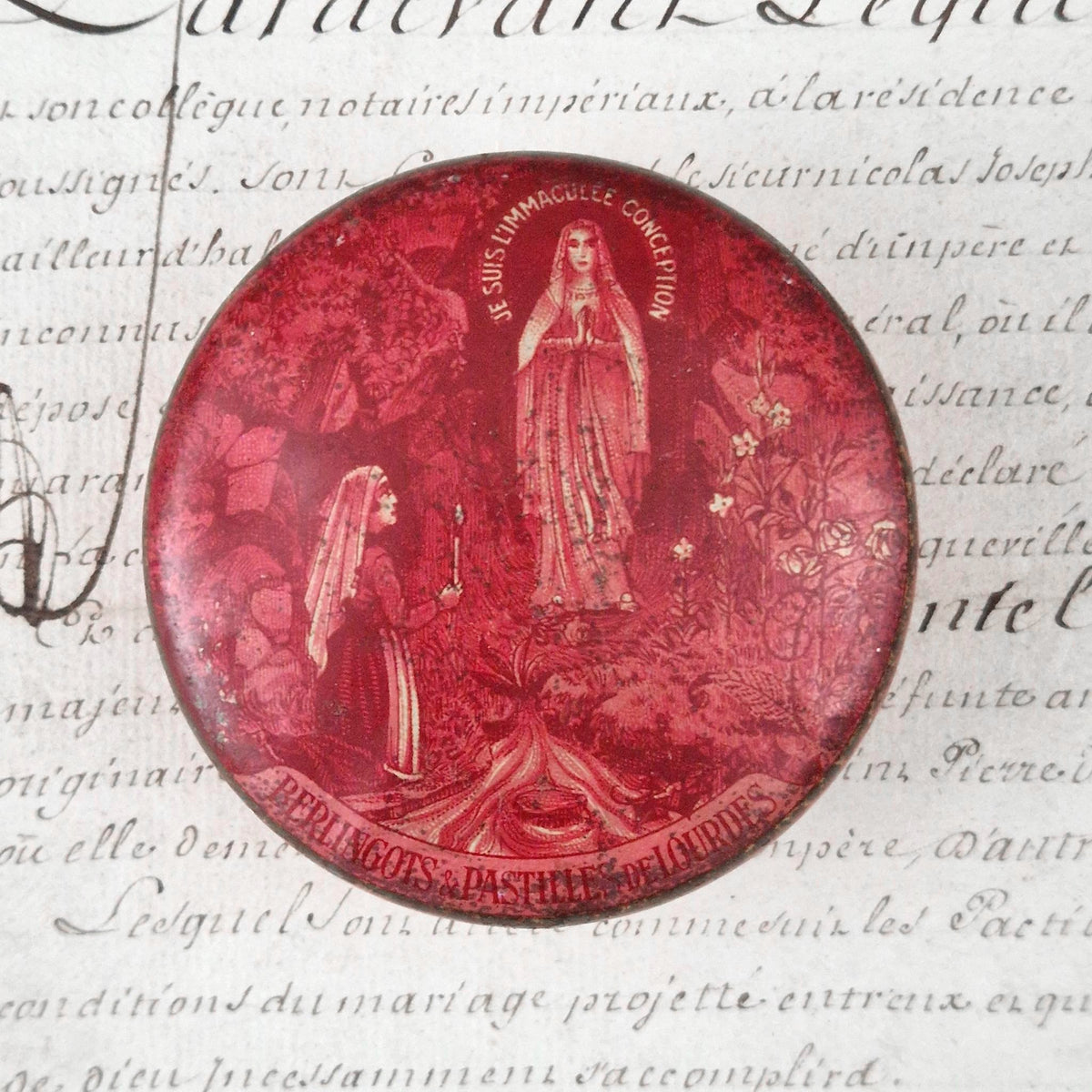 Vintage E. Mazuel chocolate box - Lourdes