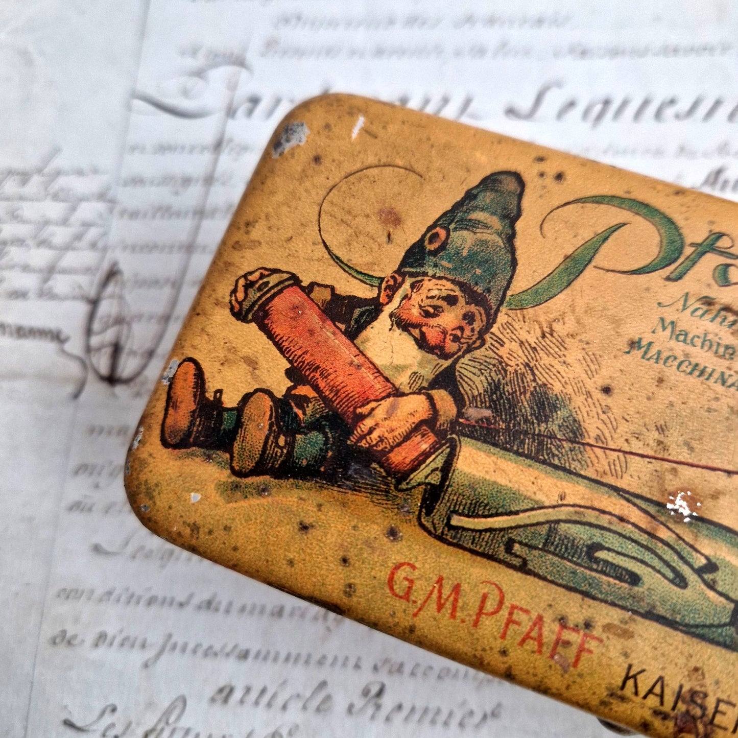 boite en fer lithographié publicitaire pfaff