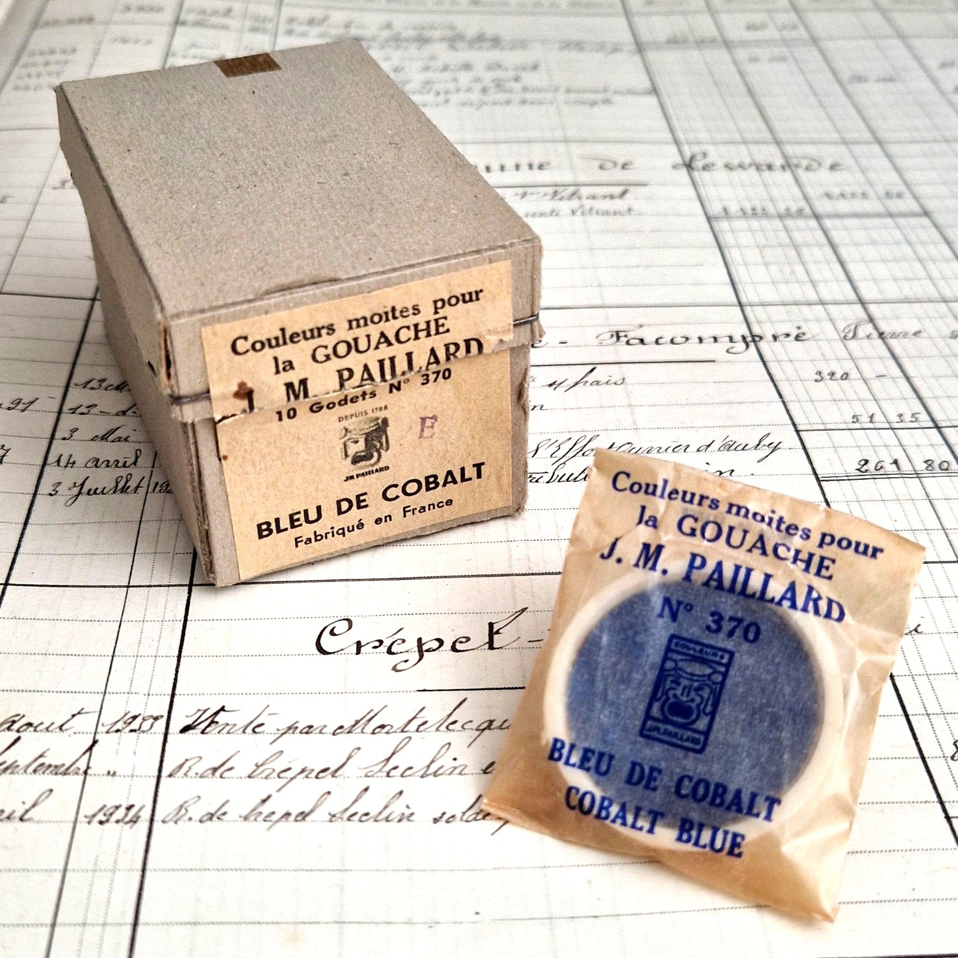 boite de gouaches ancienne jm paillard bleu cobalt