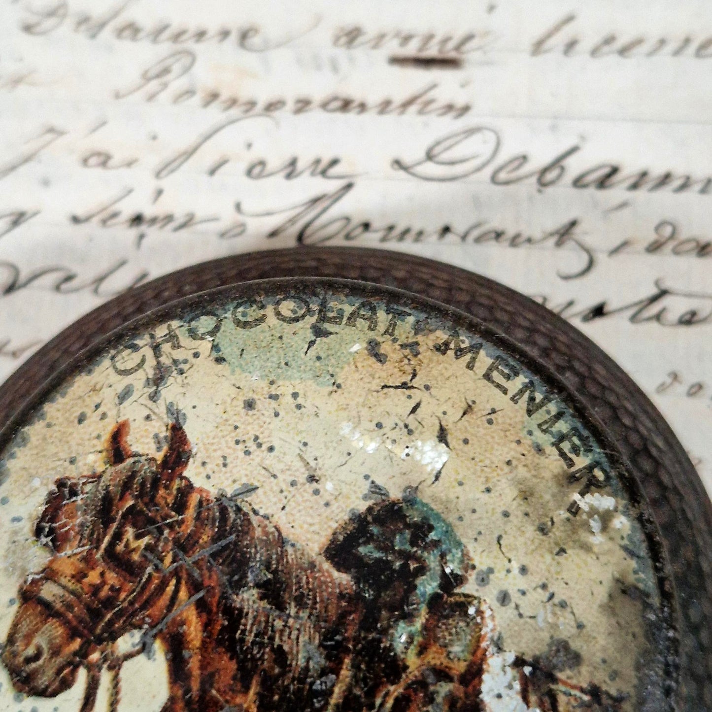 boite metal lithographie menier cheval