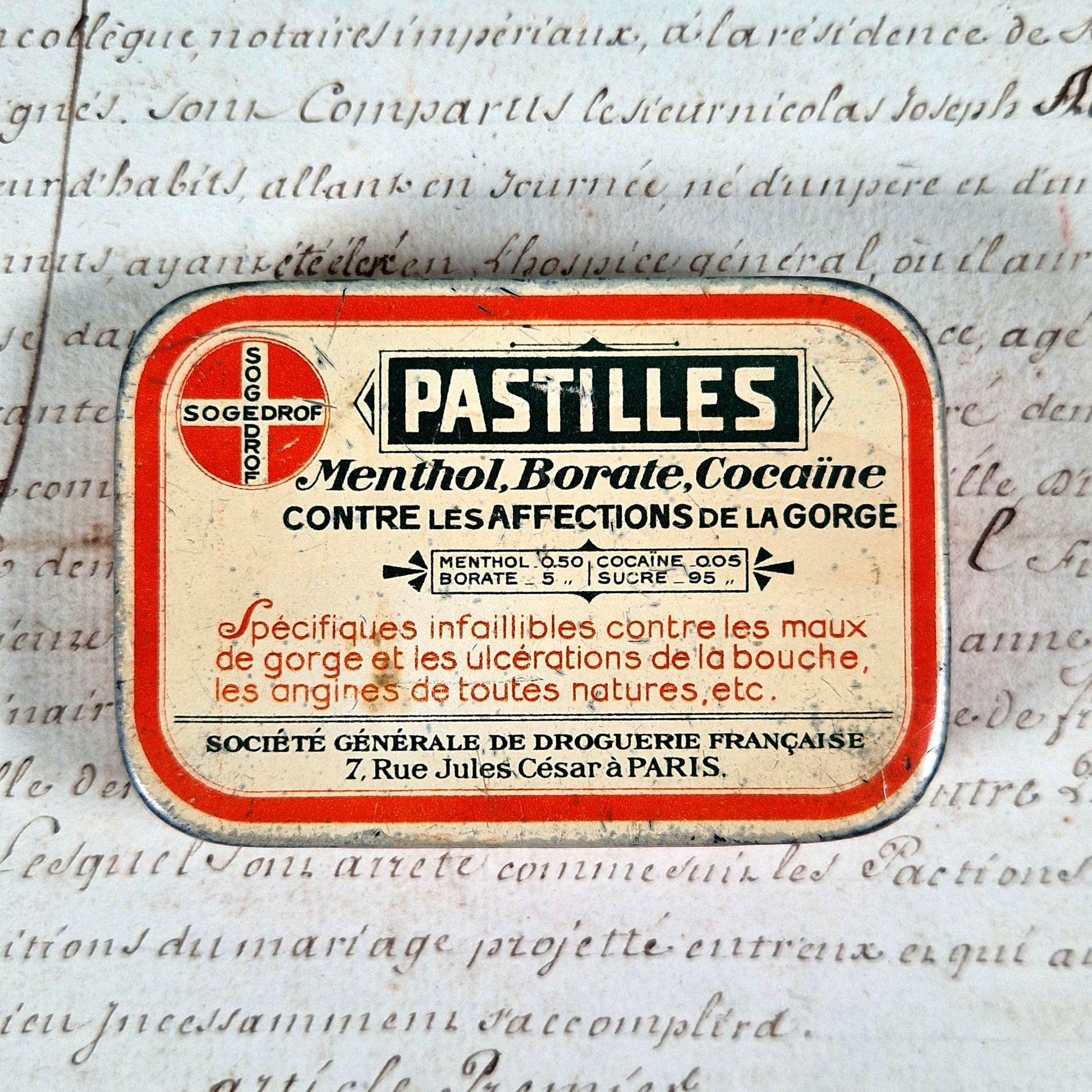 boite pastilles menthol borate cocaine sogedrof