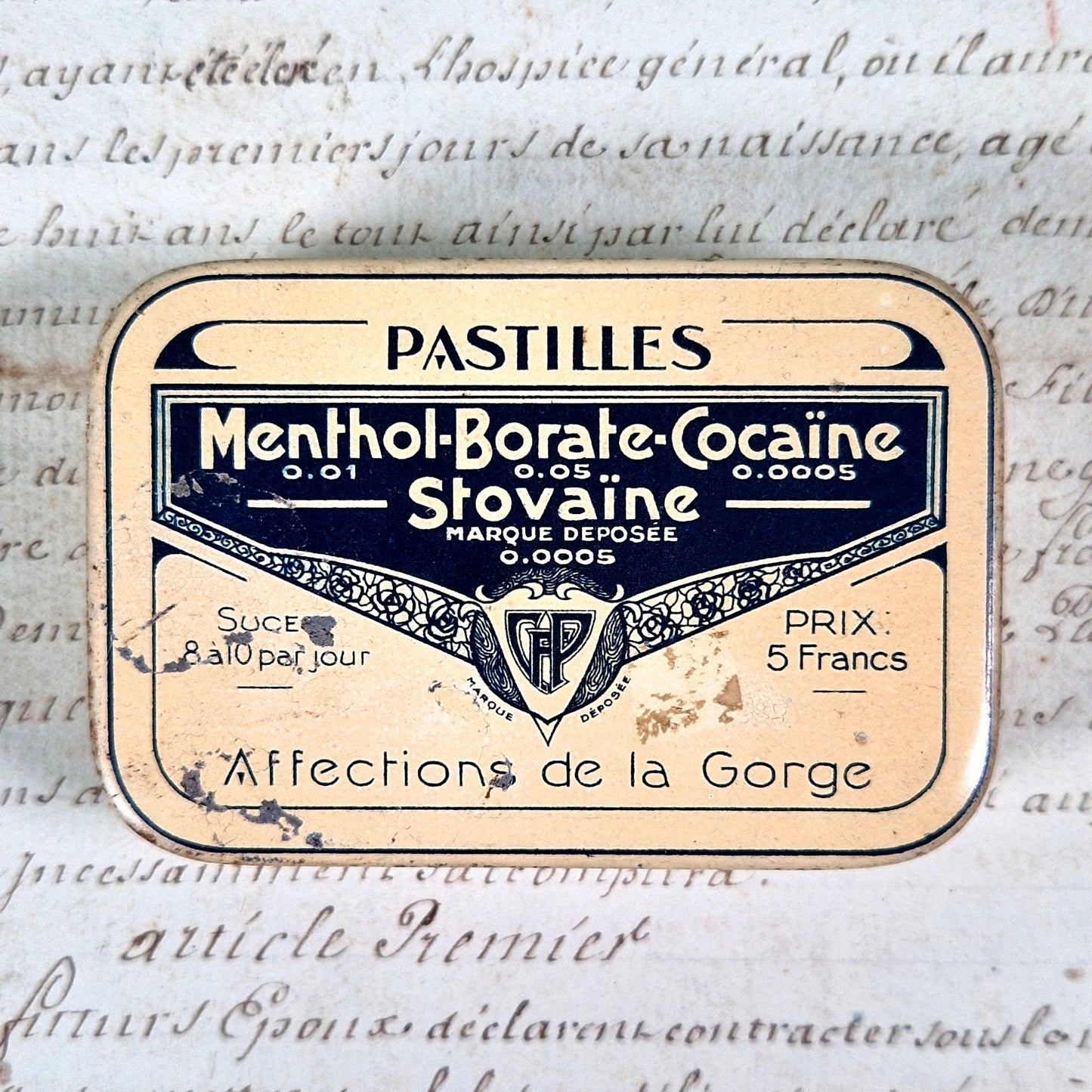 boite pastilles menthol borate cocaine stovaine