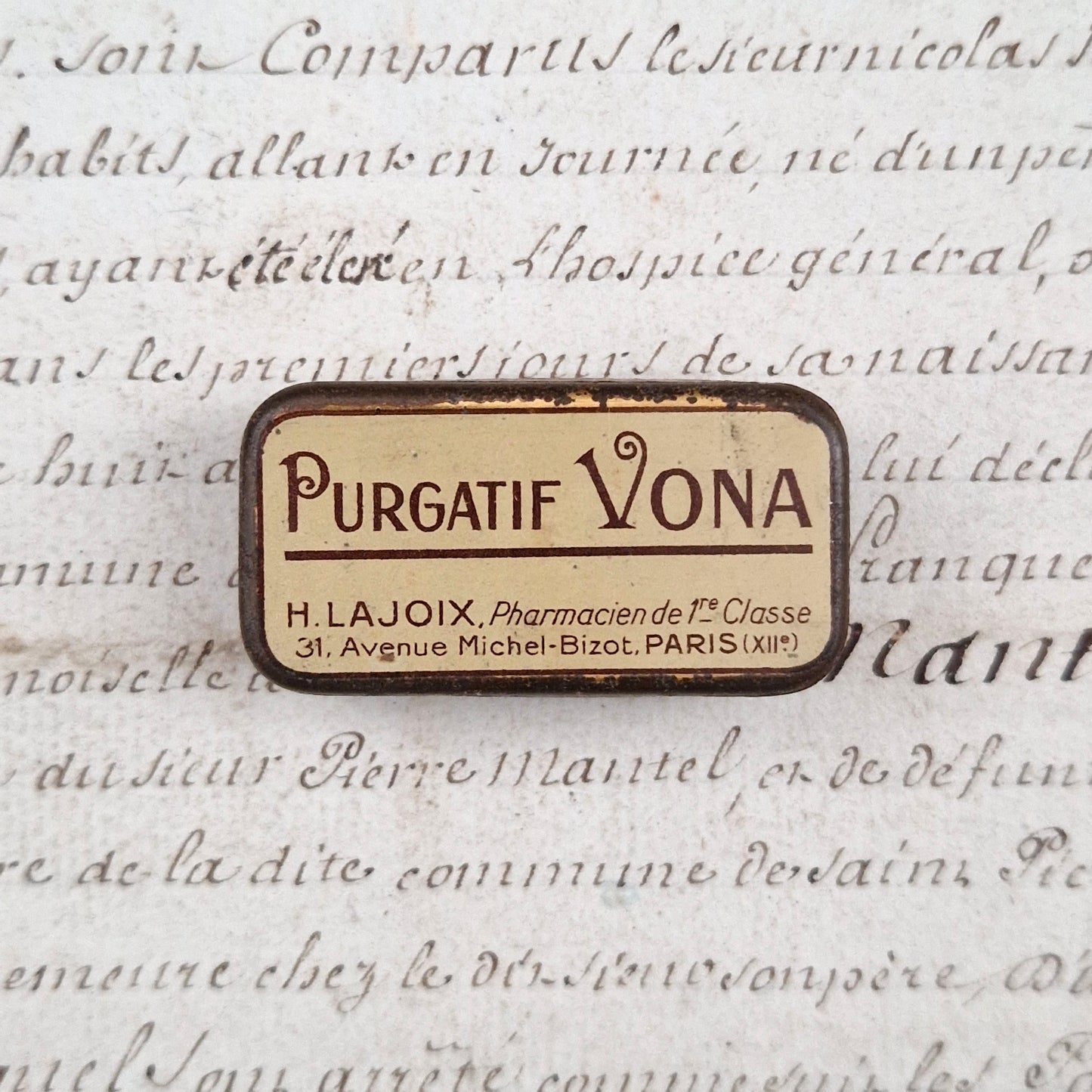 Petite boite pharmaceutique « Purgatif Vona », Vers 1900