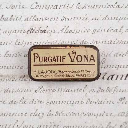 Petite boite pharmaceutique « Purgatif Vona », Vers 1900